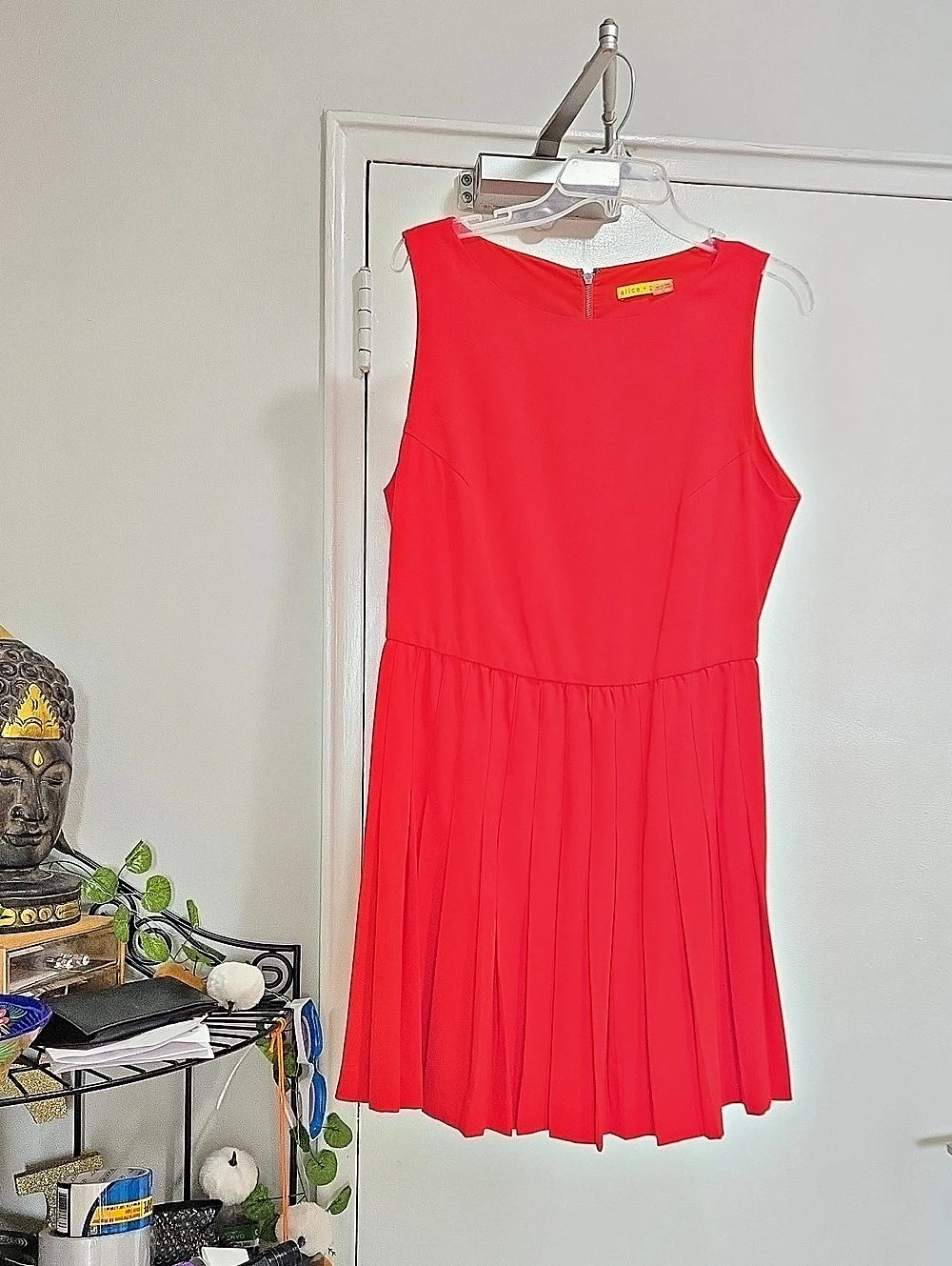 Alice + Olivia Pleated Mini Dress in Red Like New
